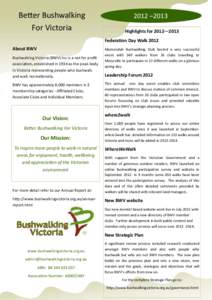 Better Bushwalking For Victoria 2012 –2013 Highlights for 2012—2013 Federation Day Walk 2012