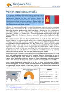 Background Note European Parliamentary Research Service[removed]Women in politics: Mongolia