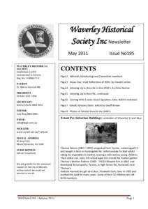 Waverley Historical Society Inc Newsletter May 2011 WAVERLEY HISTORICAL SOCIETY Established in 1970