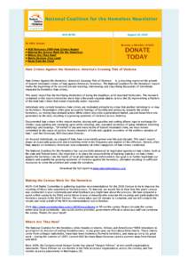 National Coalition for the Homeless Newsletter  NCH NE WS In this issue: