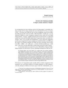 Lessay, Franck. « Utopia de Thomas More : l’utopie comme remède à l’utopie », Cercles[removed]) : 1-15 <www.cercles.com>. ©Cercles[removed]Toute reproduction, même partielle, par quelque procédé que ce soit, est interdite sans autorisation préalable (loi du 11 mars 1957, al. 1 de l’art[removed]ISSN : [removed].