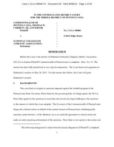 Case 1:13-cv[removed]YK Document 36 Filed[removed]Page 1 of 28  IN THE UNITED STATES DISTRICT COURT FOR THE MIDDLE DISTRICT OF PENNSYLVANIA COMMONWEALTH OF PENNSYLVANIA, THOMAS W.