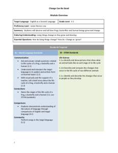 Change Can Be Good Module Overview Target Language: English as a Second Language Grade Level: K-1