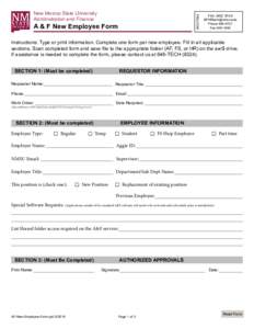 ROUTING  New Mexico State University Administration and Finance  A & F New Employee Form