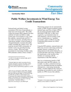 OCC Public Welfare Investments in Wind Energy Tax Credit Transaction