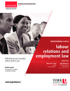 Socialism / Working time / Osgoode Hall Law School / Law school / Industrial relations / Employment / Law / Canadian labour law / Management / Human resource management / Labour relations / Labour law