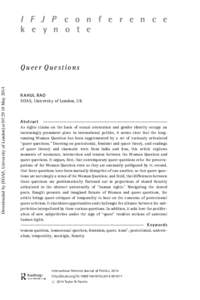I F J P c o n f e r e n c e k e y n o t e Downloaded by [SOAS, University of London] at 03:29 10 May[removed]Queer Questions