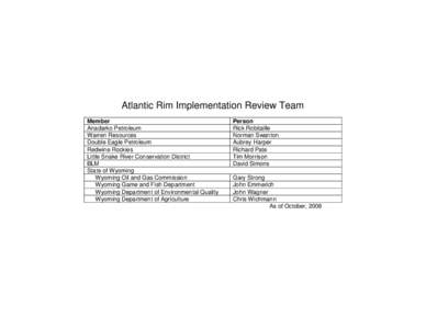 Atlantic Rim Implementation Review Team Member Anadarko Petroleum Warren Resources Double Eagle Petroleum Redwine Rockies