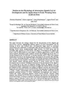 Studies on the Physiology of Atractosteus Spatula Larval Development and Its Applications to Early Weaning Onto Artificial Diets