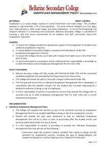 ANAPHYLAXIS MANAGEMENT POLICY  Policy Number[removed]RATIONALE DRAFT[removed]