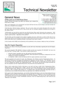 October 2007 Number 54 Technical Newsletter General News OF&G pulls out of 2008 Royal Show