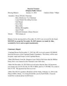 Meeting Minutes  Board of Trustees Abington Public Library January 11, 2016