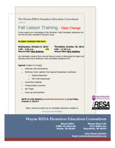 The Wayne RESA Homeless Education Consortium presents Fall Liaison Training  - Date Change