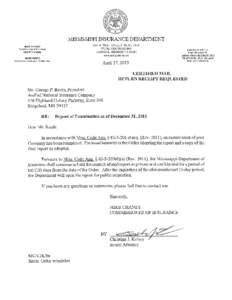 Mississippi Insurance Department Report of Examination of  AMFED NATIONAL INSURANCE COMPANY