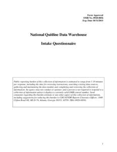 National Quitline Data Warehouse Intake Questionnaire