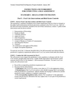 Voluntary National Retail Food Regulatory Program Standards – January[removed]INSTRUCTIONS AND WORKSHEET FOR CONDUCTING A SELF-ASSESSMENT STANDARD 1 - REGULATORY FOUNDATION Part I – Food Code Interventions and Risk Fac