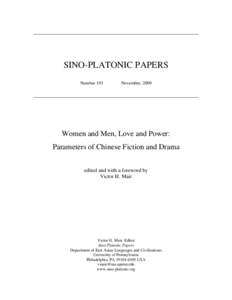 SINO-PLATONIC PAPERS Number 193 November, 2009  Women and Men, Love and Power: