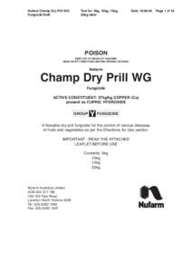 Nufarm Champ Dry Prill WG Fungicide Draft Text for: 5kg, 10kg, 15kg, 20kg label