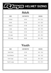 HELMET SIZING Adult SIZE CENTIMETRE