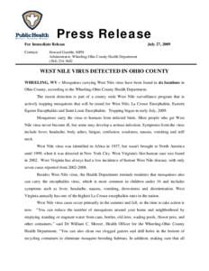 The Wheeling-Ohio County Board of Health will be holding a regular meeting on Tuesday, September 11, 2007, at 12:00 pm in the Conference Room of the Wheeling-Ohio County Health Department