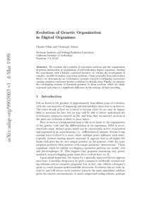 Evolution of Genetic Organization in Digital Organisms arXiv:adap-org[removed]v1 6 Mar[removed]Charles Ofria and Christoph Adami