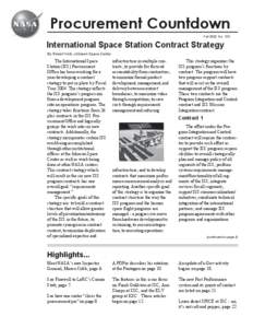 Procurement Countdown Fall 2002 No. 125 International Space Station Contract Strategy By Robert Kolb, Johnson Space Center