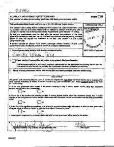 FORMCIQ  CONFLICT OF INTEREST QUESDONNAIRE For veu.dor or other penon doing business witllloeal governmental entity This qUeStionnaire rellecls changes made to the law by H.B. 1491, 80th Leg., Regular S..Sion.