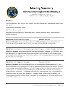 Meeting Summary Clarkstown Planning Committee Meeting 5 September 10, 2014, 4:00 to 6:30 PM Clarkstown Town Hall, Room 313, New City, NY  Attendance: