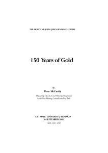 THE EIGHTH SIR JOHN QUICK BENDIGO LECTURE  150 Years of Gold