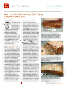 Newsletter Volume 19 / NoPreserving Vaudeville and Early-Film History at the University of Iowa BY BETHANY DAVIS