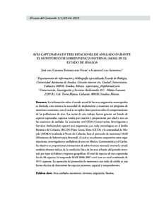El canto del Centzontle 1 (1):49-64, 2010  AVES CAPTURADAS EN TRES ESTACIONES DE ANILLADO DURANTE EL MONITOREO DE SOBREVIVENCIA INVERNAL (MOSI) EN EL ESTADO DE SINALOA José del Carmen Espericueta-Viera1 y Alfredo Leal-S