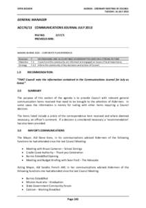Agenda of Ordinary Meeting of Council - 16 July 2013