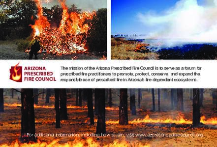 The mission of the Arizona Prescribed Fire Council is to serve as a forum for ARIZONA PRESCRIBED prescribed fire practitioners to promote, protect, conserve, and expand the FIRE COUNCIL responsible use of prescribed fire