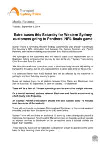 Extra buses this Saturday for Western Sydney customers going to Panthers’ NRL finals game