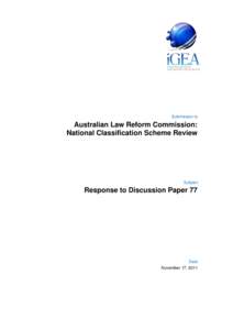 Submission to  Australian Law Reform Commission: National Classification Scheme Review  Subject