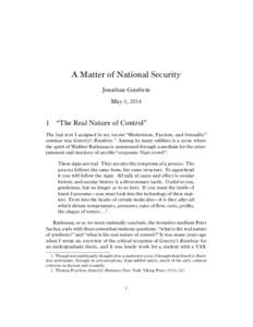 A Matter of National Security Jonathan Goodwin May 3, 2014 1