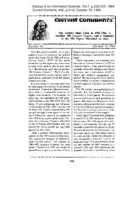 Essays of an Information Scientist, Vol:7, p[removed], 1984 Current Contents, #42, p.3-12, October 15, 1984 The Articles Most Cited in 1%[removed].