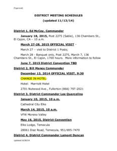 [Type text]  DISTRICT MEETING SCHEDULES (updated[removed]District 1, Ed McCoy, Commander