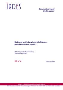 Sickness and injury leave in France: moral hazard or strain