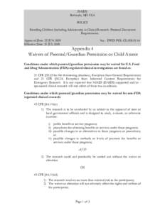 Appendix 4: Waivers of Parental/Guardian Permission or Child Assent, Enrolling Children (including Adolescents) in Clinical Research: Protocol Document Requirements