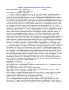 Southern Campaign American Revolution Pension Statements Pension application of John F. Marion S2747 fn25NC Transcribed by Will Graves State of Tennessee, Bedford County Court On this 7th day of November in the year of o