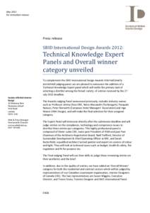 May 2012 For immediate release Press release  SBID	International	Design	Awards	2012: