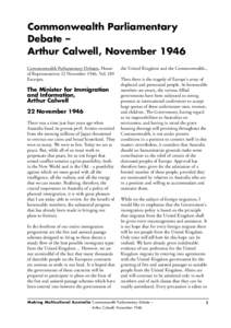 Commonwealth Parliamentary Debate - Arthur Calwell, November 1946