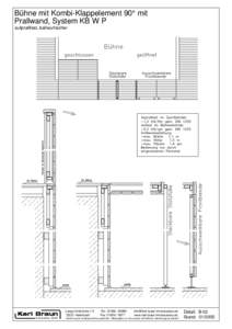 Bühne mit Kombi-Klappelement 90° mit Prallwand, System KB W P aufprallfest, ballwurfsicher