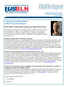 A Monthly Publication of the USBLN® VOLUME SIX, ISSUE NUMBER 10 October 31, 2013 A Message from Jill Houghton USBLN® Executive Director