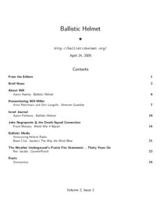 Ballistic Helmet F http://ballistichelmet.org/ April 24, 2005  Contents