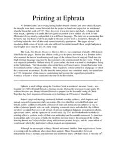 Papermaking / Radical Pietism / Seventh Day Baptists / Ephrata /  Pennsylvania / Documents / Ephrata Cloister / Conrad Beissel / Paper / Book / Printing / Visual arts / Publishing