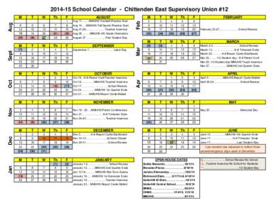 [removed]School Calendar - Chittenden East Supervisory Union #12  Jan Dec