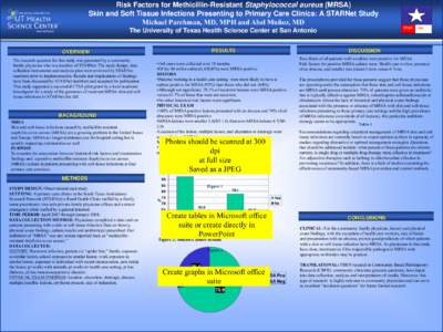 Risk Factors for Methicillin-Resistant Staphylococcal aureus (MRSA) Skin and Soft Tissue Infections Presenting to Primary Care Clinics: A STARNet Study Michael Parchman, MD, MPH and Abel Muñoz, MD STAR  The University o