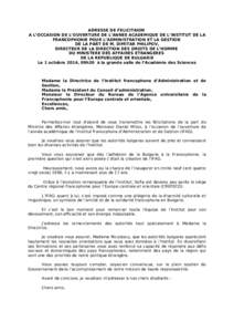 ADRESSE DE FELICITAION A L’OCCASION DE L’OUVERTURE DE L’ANNEE ACADEMIQUE DE L’INSTITUT DE LA FRANCOPHONIE POUR L’ADMINISTRATION ET LA GESTION DE LA PART DE M. DIMITAR PHILIPOV, DIRECTEUR DE LA DIRECTION DES DRO